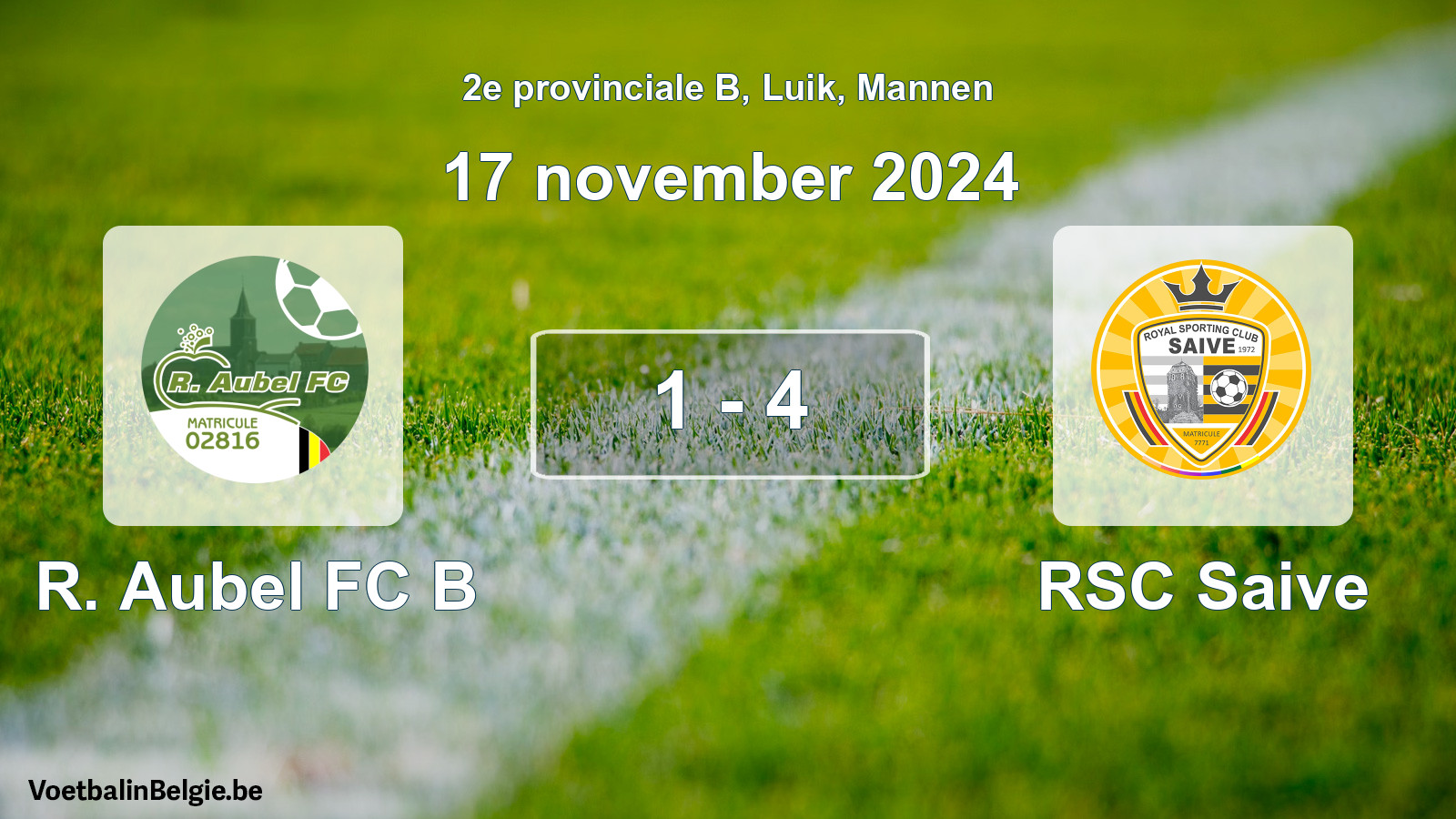 Gespeelde wedstrijd mannenvoetbal: R. Aubel FC B - RSC Saive 1 - 4 (17 november 2024)