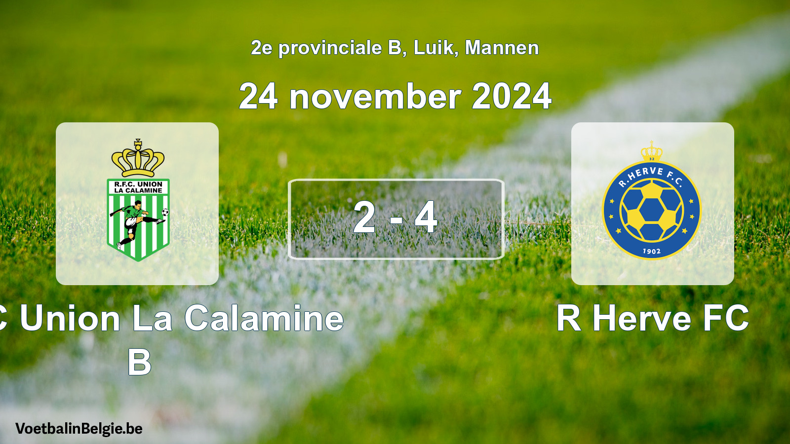 Gespeelde wedstrijd mannenvoetbal: RFC Union La Calamine B - R Herve FC 2 - 4 (24 november 2024)