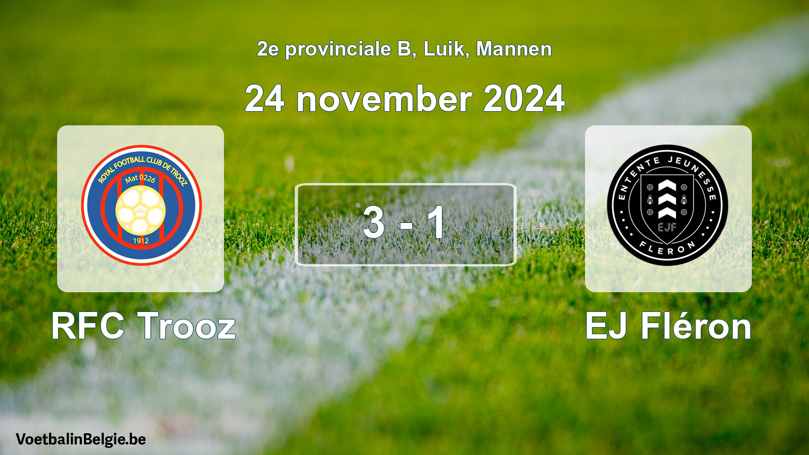 Gespeelde wedstrijd mannenvoetbal: RFC Trooz - EJ Fléron 3 - 1 (24 november 2024)