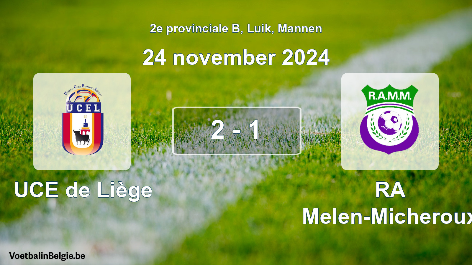 Gespeelde wedstrijd mannenvoetbal: UCE de Liège - RA Melen-Micheroux 2 - 1 (24 november 2024)