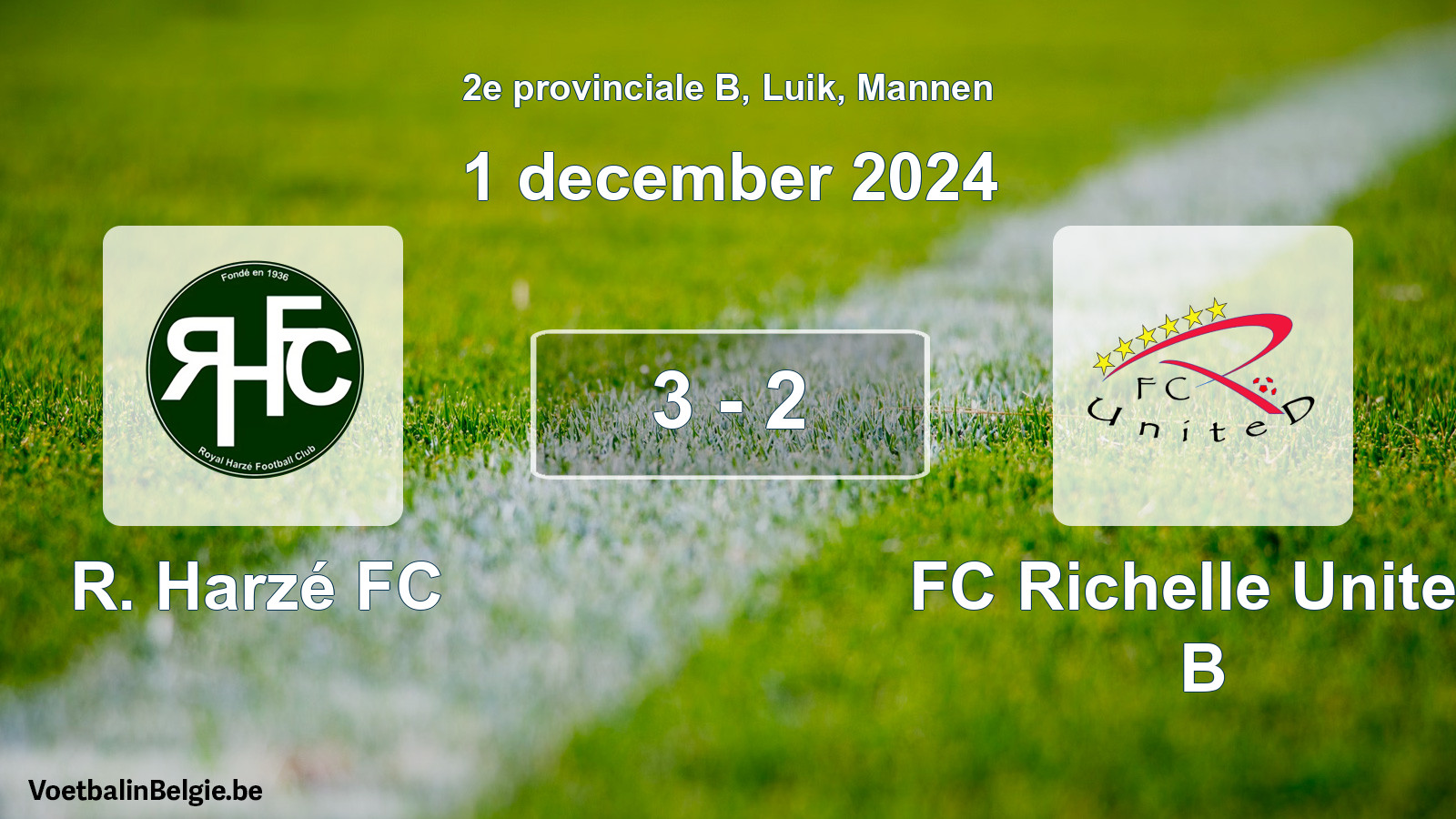 Gespeelde wedstrijd mannenvoetbal: R. Harzé FC - FC Richelle United B 3 - 2 (1 december 2024)