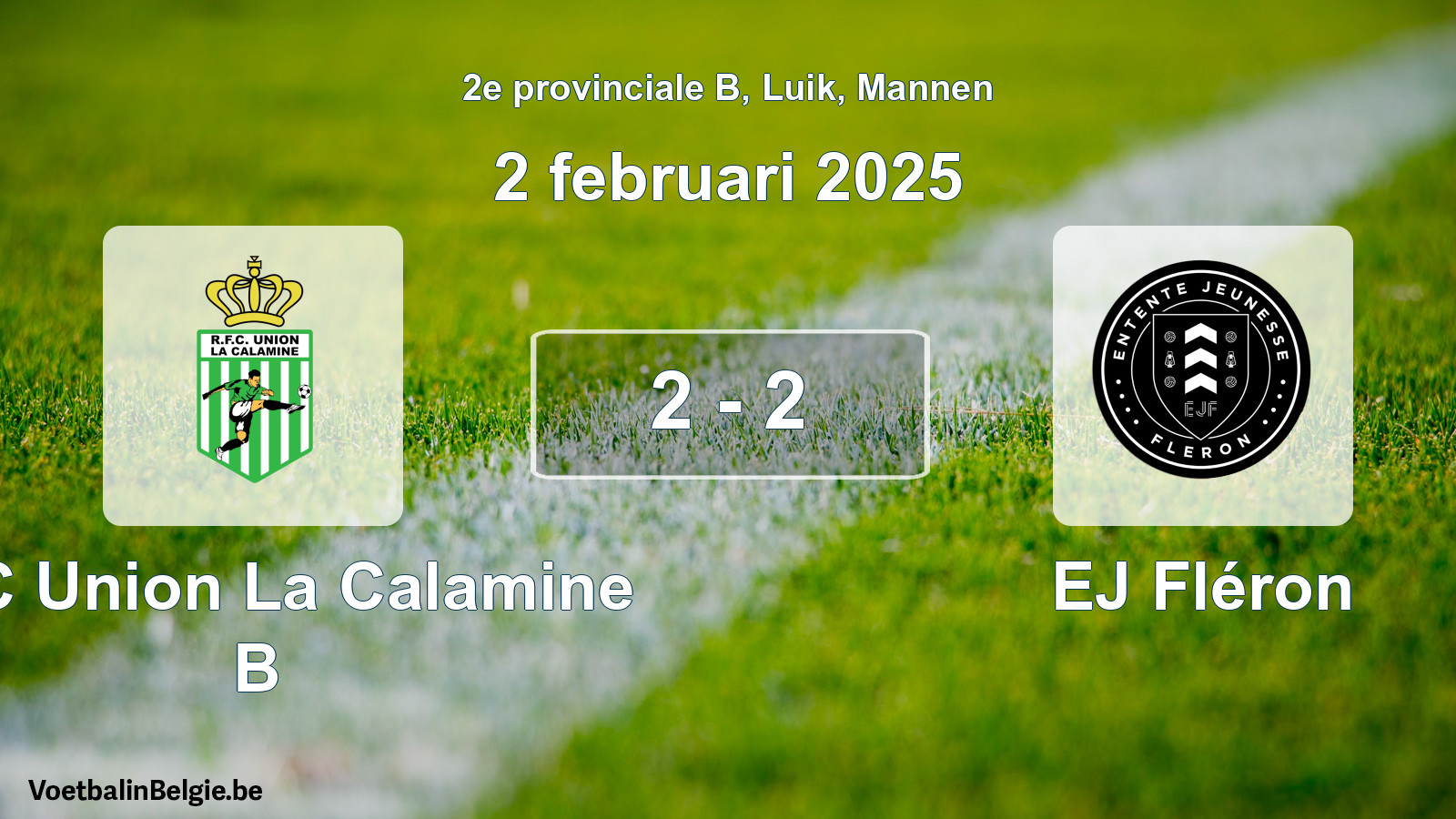 Gespeelde wedstrijd mannenvoetbal: RFC Union La Calamine B - EJ Fléron 2 - 2 (2 februari 2025)