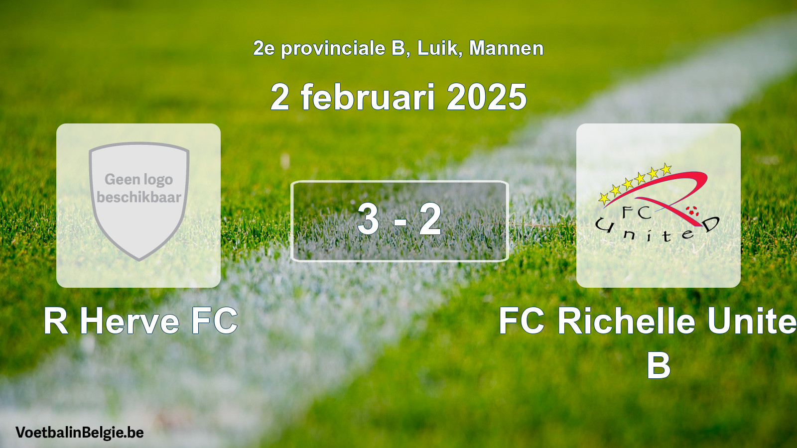 Gespeelde wedstrijd mannenvoetbal: R Herve FC - FC Richelle United B 3 - 2 (2 februari 2025)