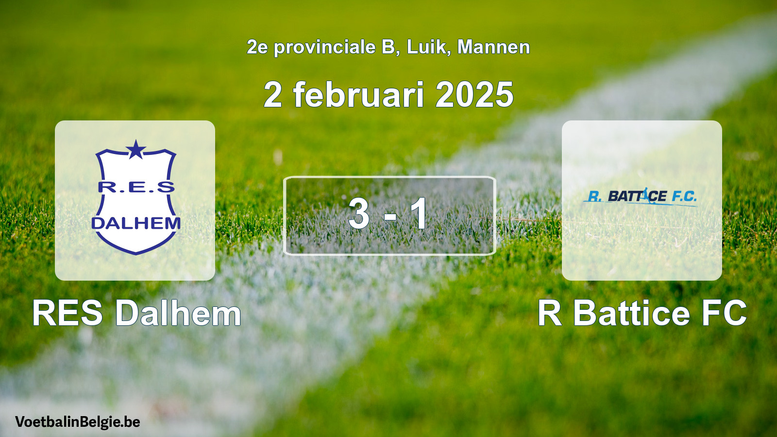 Gespeelde wedstrijd mannenvoetbal: RES Dalhem - R Battice FC 3 - 1 (2 februari 2025)