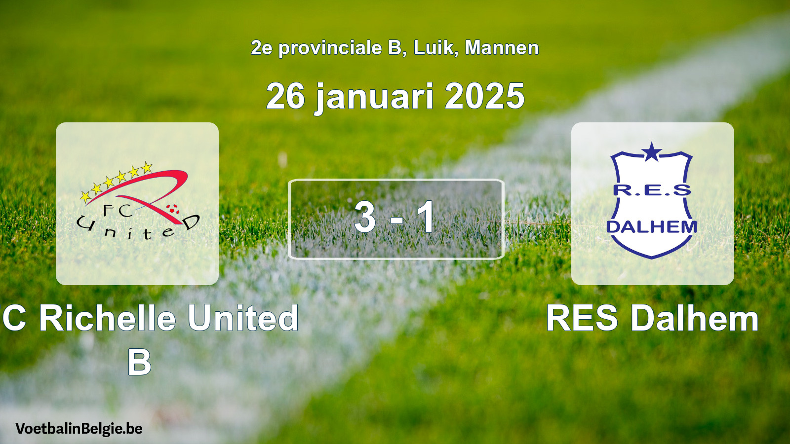 Gespeelde wedstrijd mannenvoetbal: FC Richelle United B - RES Dalhem 3 - 1 (26 januari 2025)