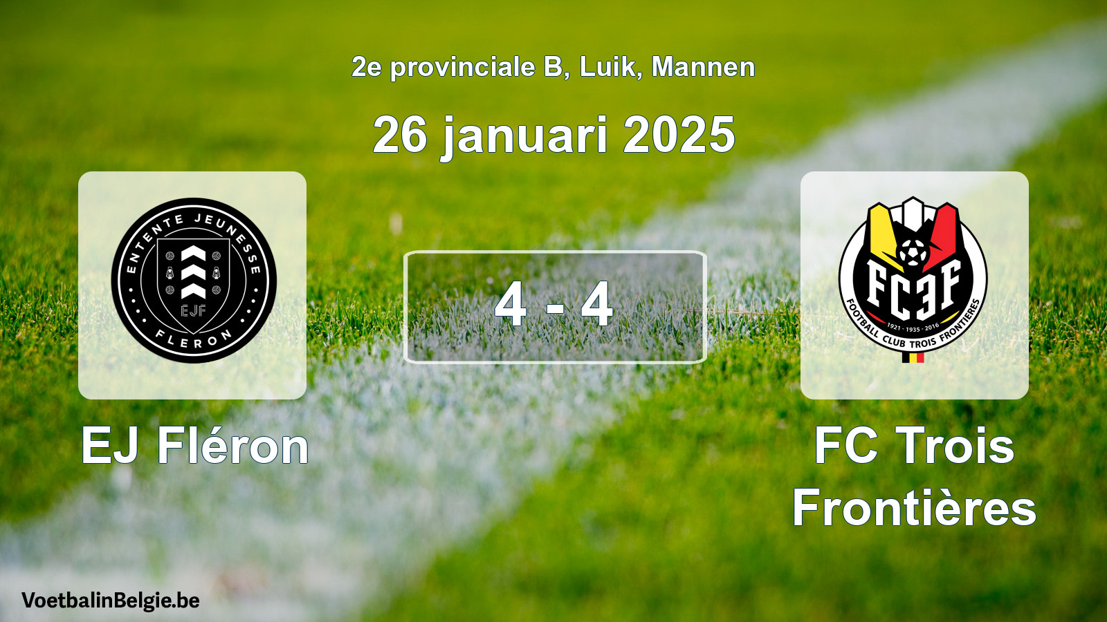 Gespeelde wedstrijd mannenvoetbal: EJ Fléron - FC Trois Frontières 4 - 4 (26 januari 2025)