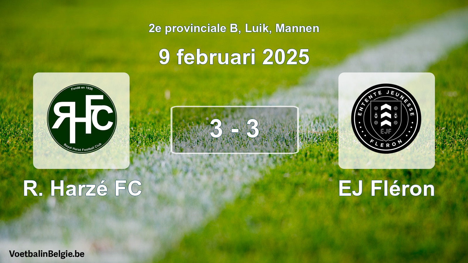 Gespeelde wedstrijd mannenvoetbal: R. Harzé FC - EJ Fléron 3 - 3 (9 februari 2025)