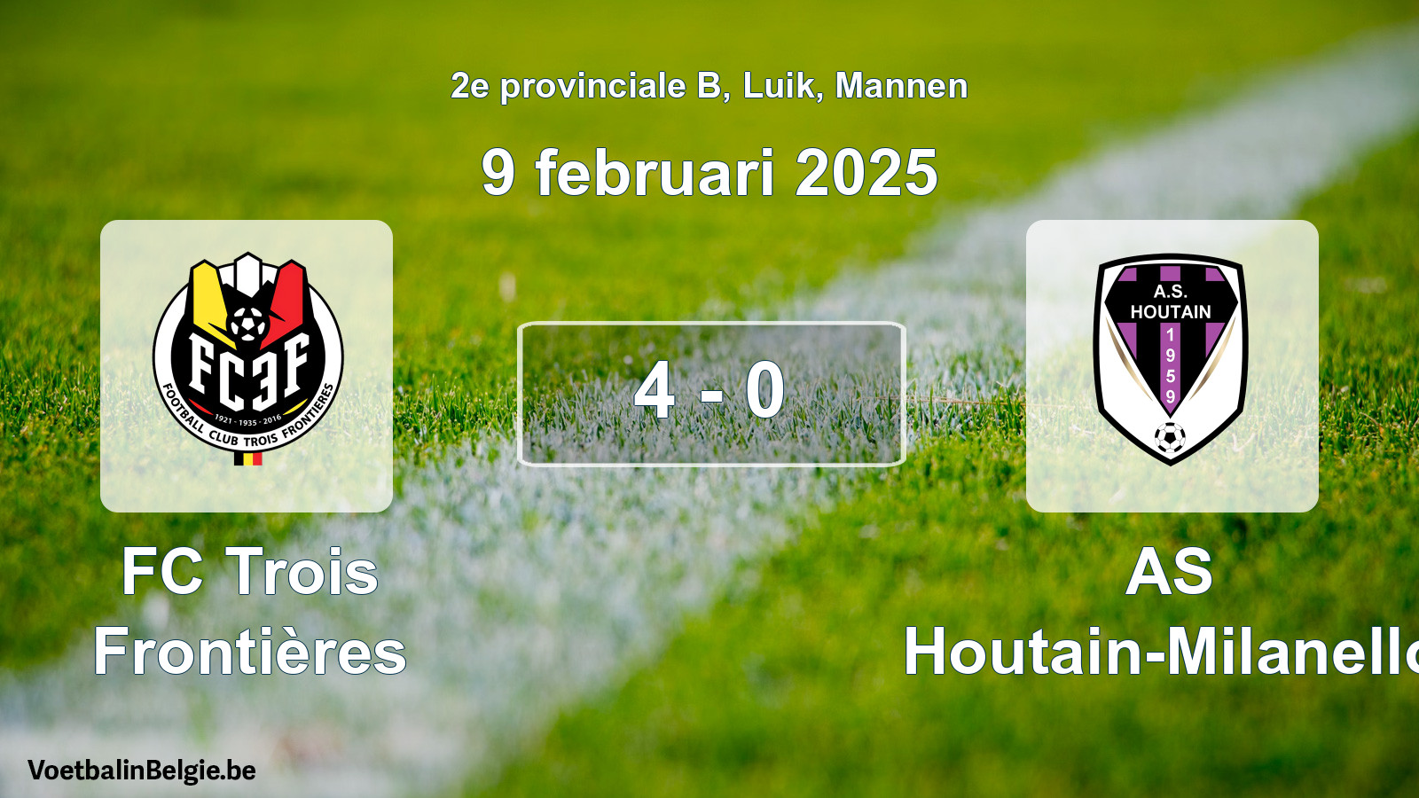 Gespeelde wedstrijd mannenvoetbal: FC Trois Frontières - AS Houtain-Milanello 4 - 0 (9 februari 2025)