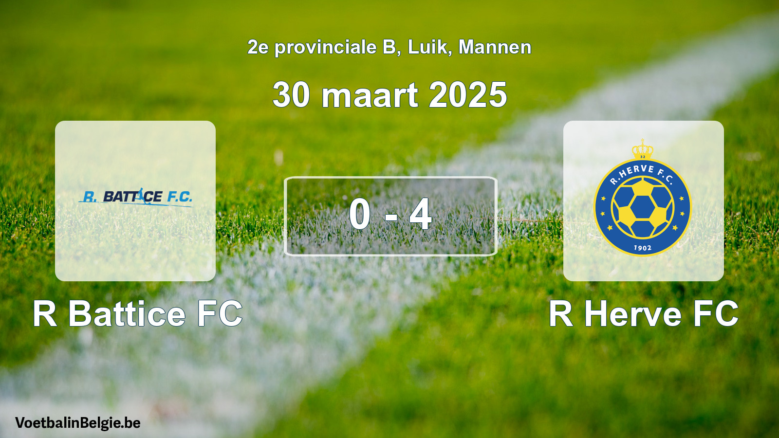 Gespeelde wedstrijd mannenvoetbal: R Battice FC - R Herve FC 0 - 4 (30 maart 2025)