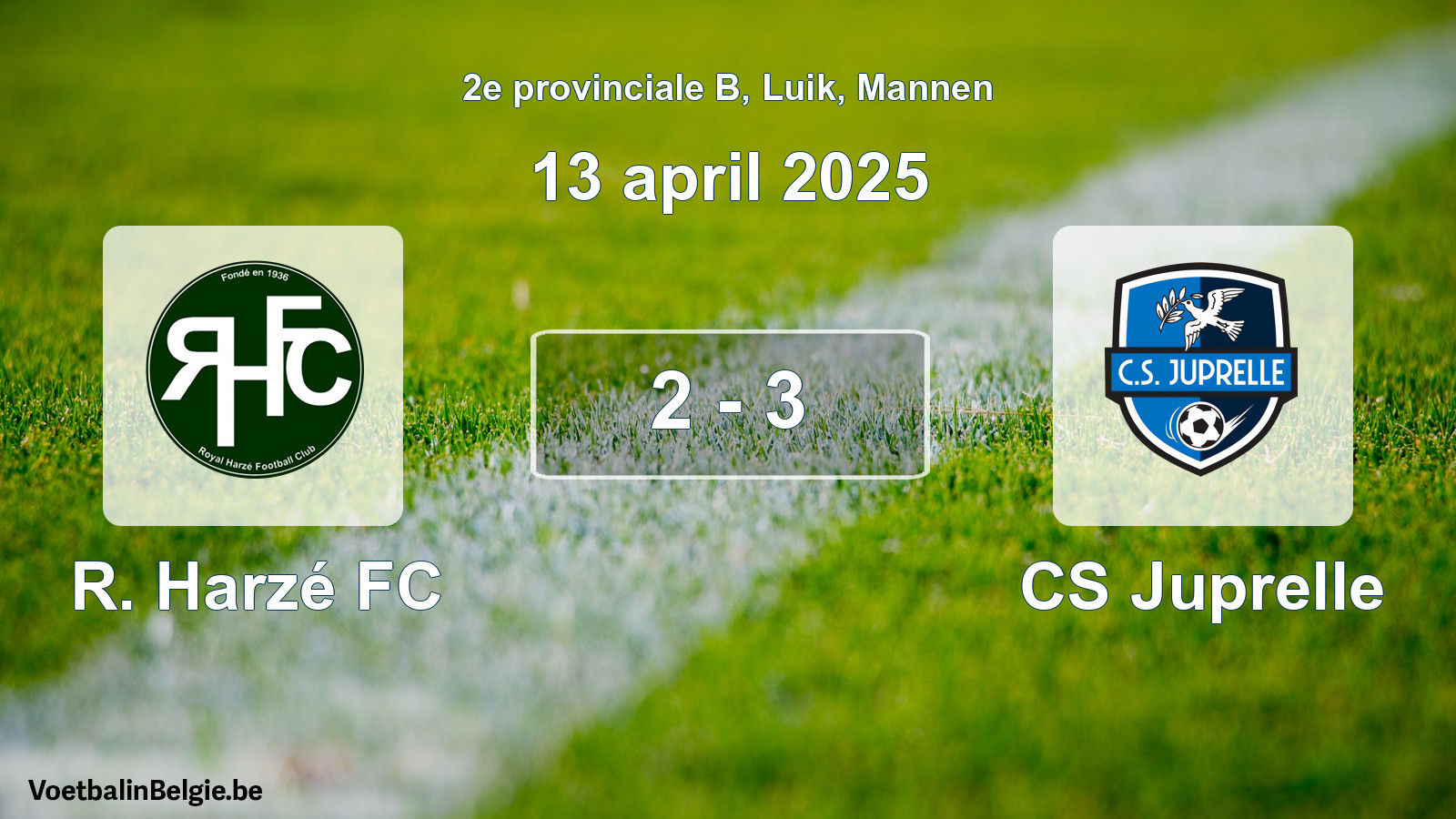 Gespeelde wedstrijd mannenvoetbal: R. Harzé FC - CS Juprelle 2 - 3 (13 april 2025)