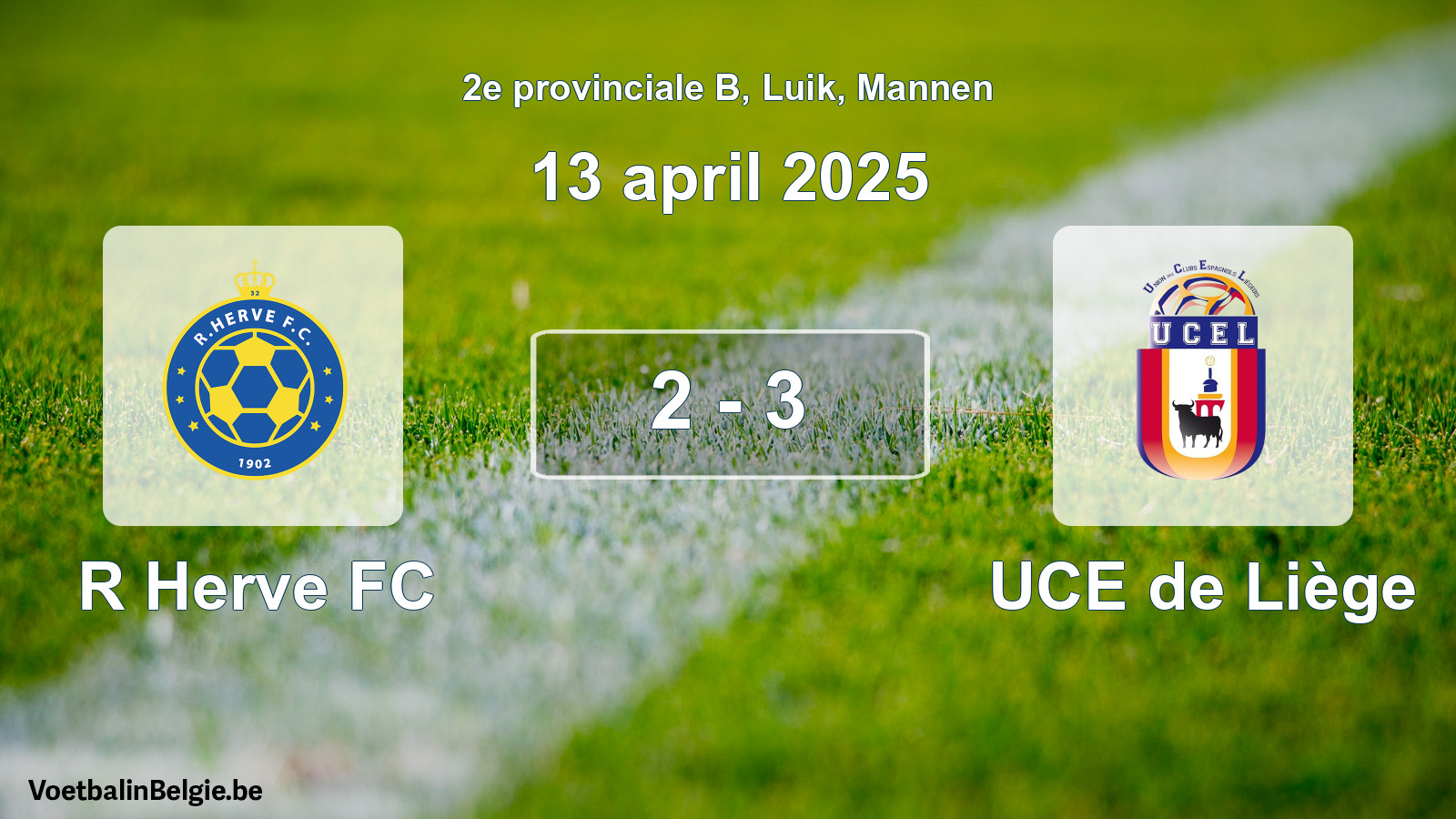 Gespeelde wedstrijd mannenvoetbal: R Herve FC - UCE de Liège 2 - 3 (13 april 2025)