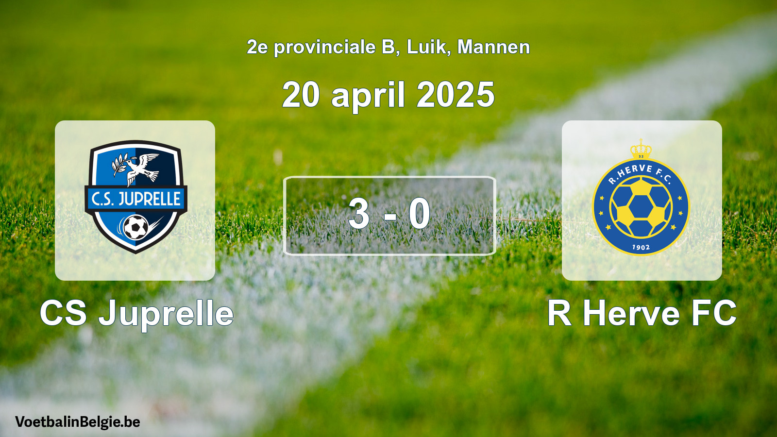 Gespeelde wedstrijd mannenvoetbal: CS Juprelle - R Herve FC 3 - 0 (20 april 2025)