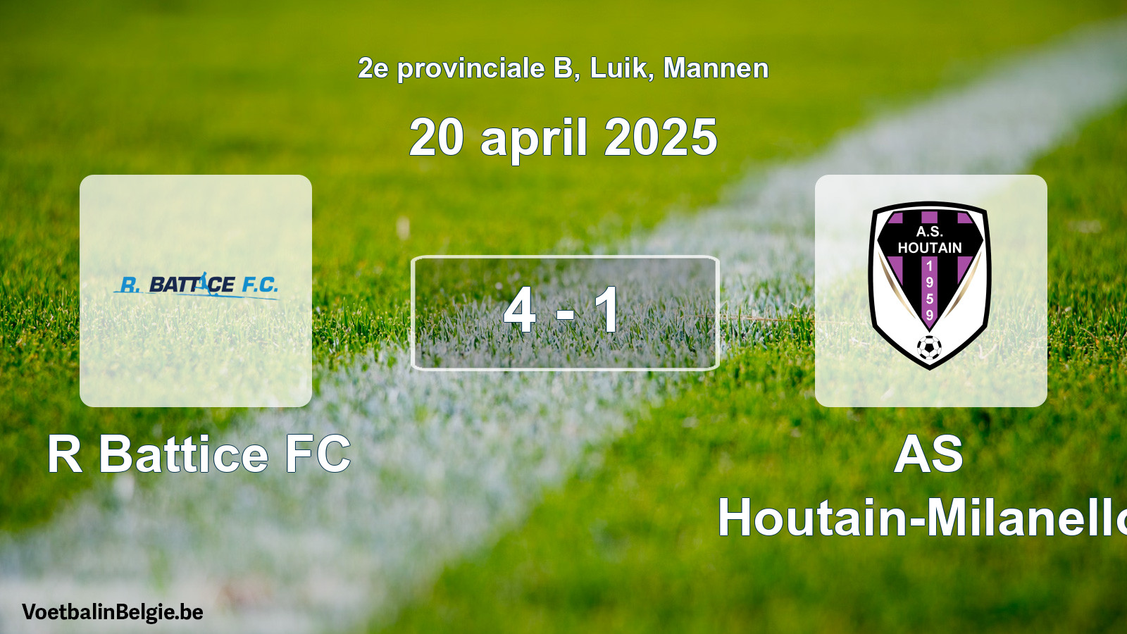 Gespeelde wedstrijd mannenvoetbal: R Battice FC - AS Houtain-Milanello 4 - 1 (20 april 2025)