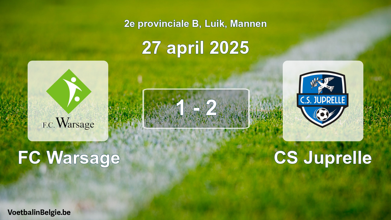 Gespeelde wedstrijd mannenvoetbal: FC Warsage - CS Juprelle 1 - 2 (27 april 2025)