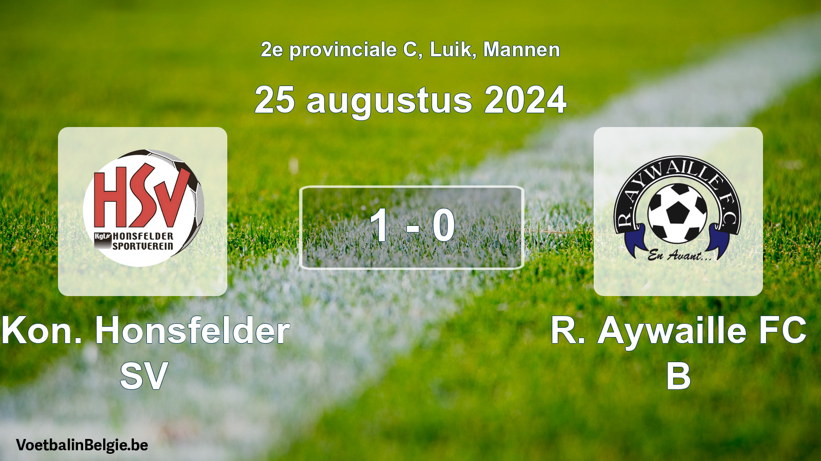 Gespeelde wedstrijd mannenvoetbal: Kon. Honsfelder SV - R. Aywaille FC B 1 - 0 (25 augustus 2024)