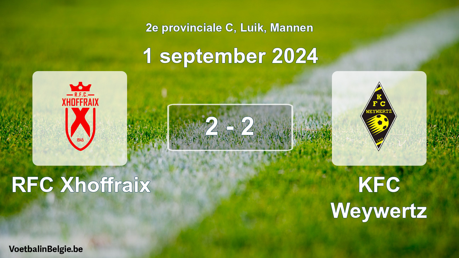 Gespeelde wedstrijd mannenvoetbal: RFC Xhoffraix - KFC Weywertz 2 - 2 (1 september 2024)