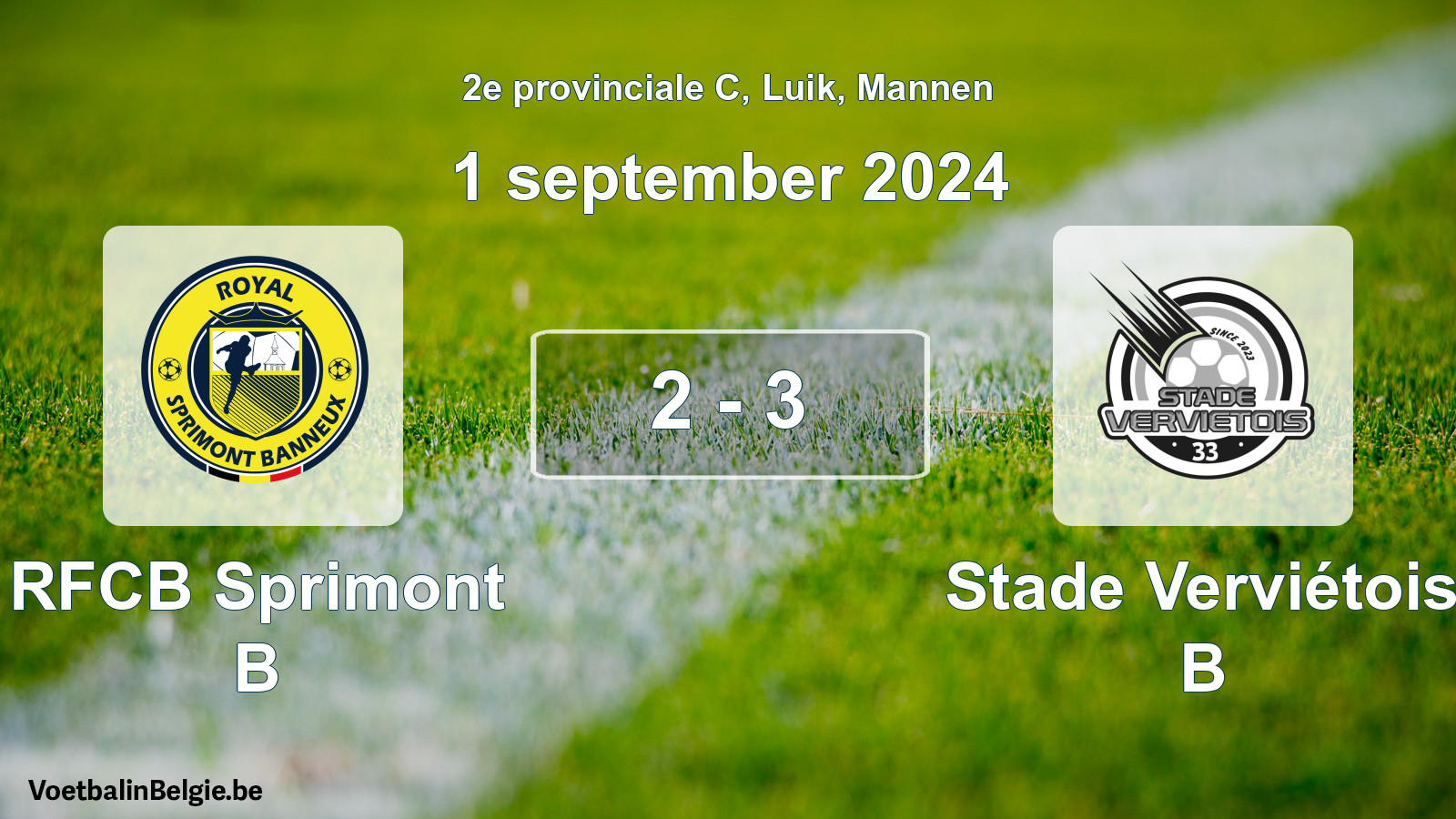 Gespeelde wedstrijd mannenvoetbal: RFCB Sprimont B - Stade Verviétois B 2 - 3 (1 september 2024)