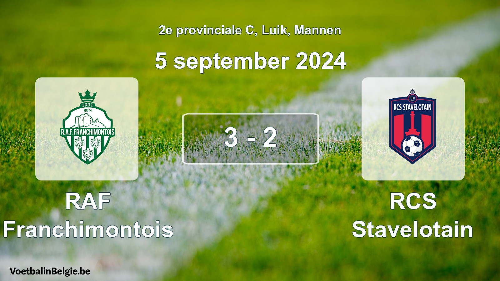 Gespeelde wedstrijd mannenvoetbal: RAF Franchimontois - RCS Stavelotain 3 - 2 (5 september 2024)
