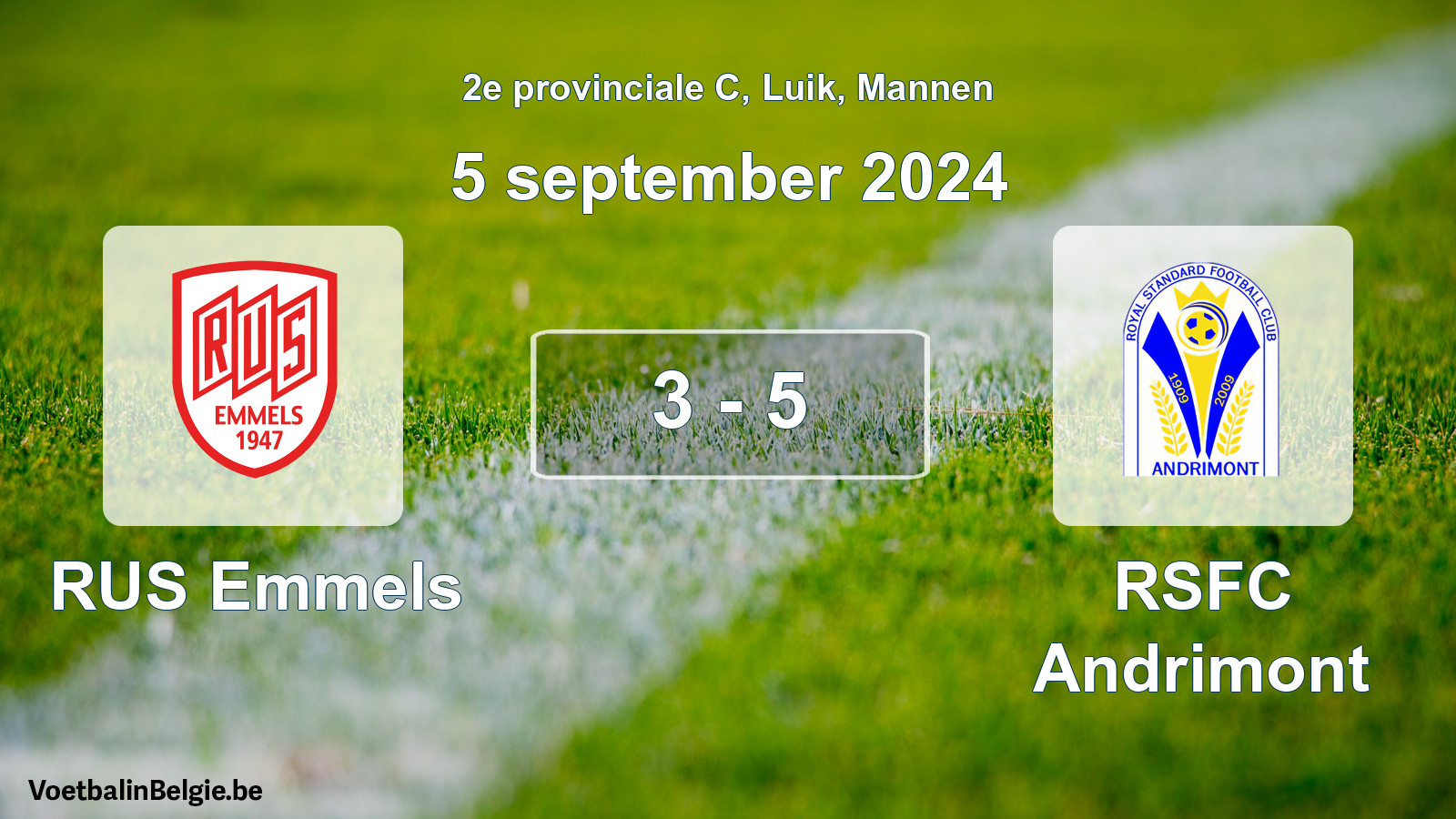 Gespeelde wedstrijd mannenvoetbal: RUS Emmels - RSFC Andrimont 3 - 5 (5 september 2024)