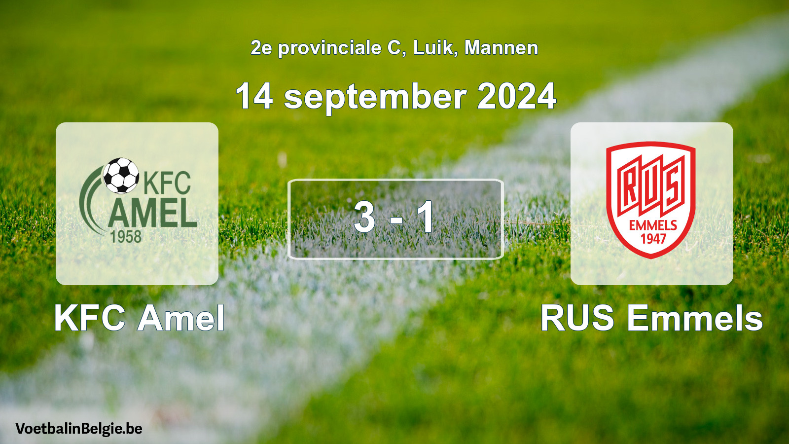 Gespeelde wedstrijd mannenvoetbal: KFC Amel - RUS Emmels 3 - 1 (14 september 2024)