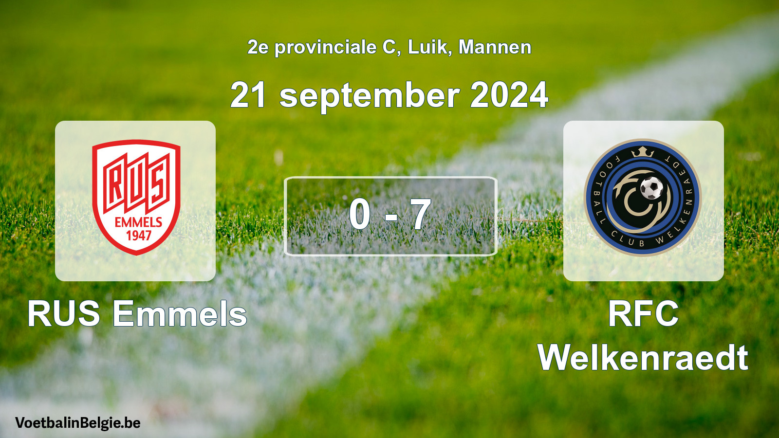 Gespeelde wedstrijd mannenvoetbal: RUS Emmels - RFC Welkenraedt 0 - 7 (21 september 2024)