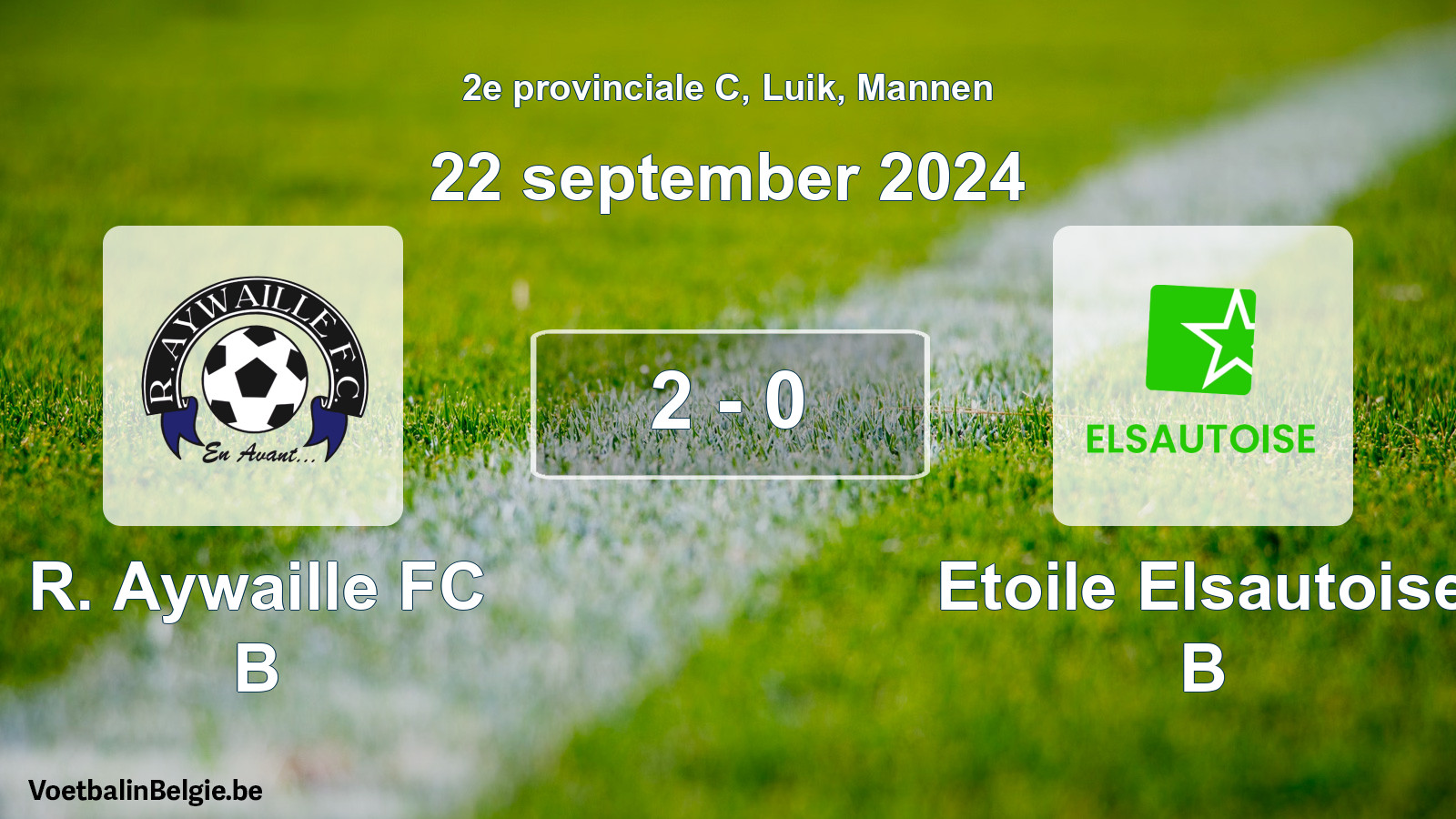 Gespeelde wedstrijd mannenvoetbal: R. Aywaille FC B - Etoile Elsautoise B 2 - 0 (22 september 2024)