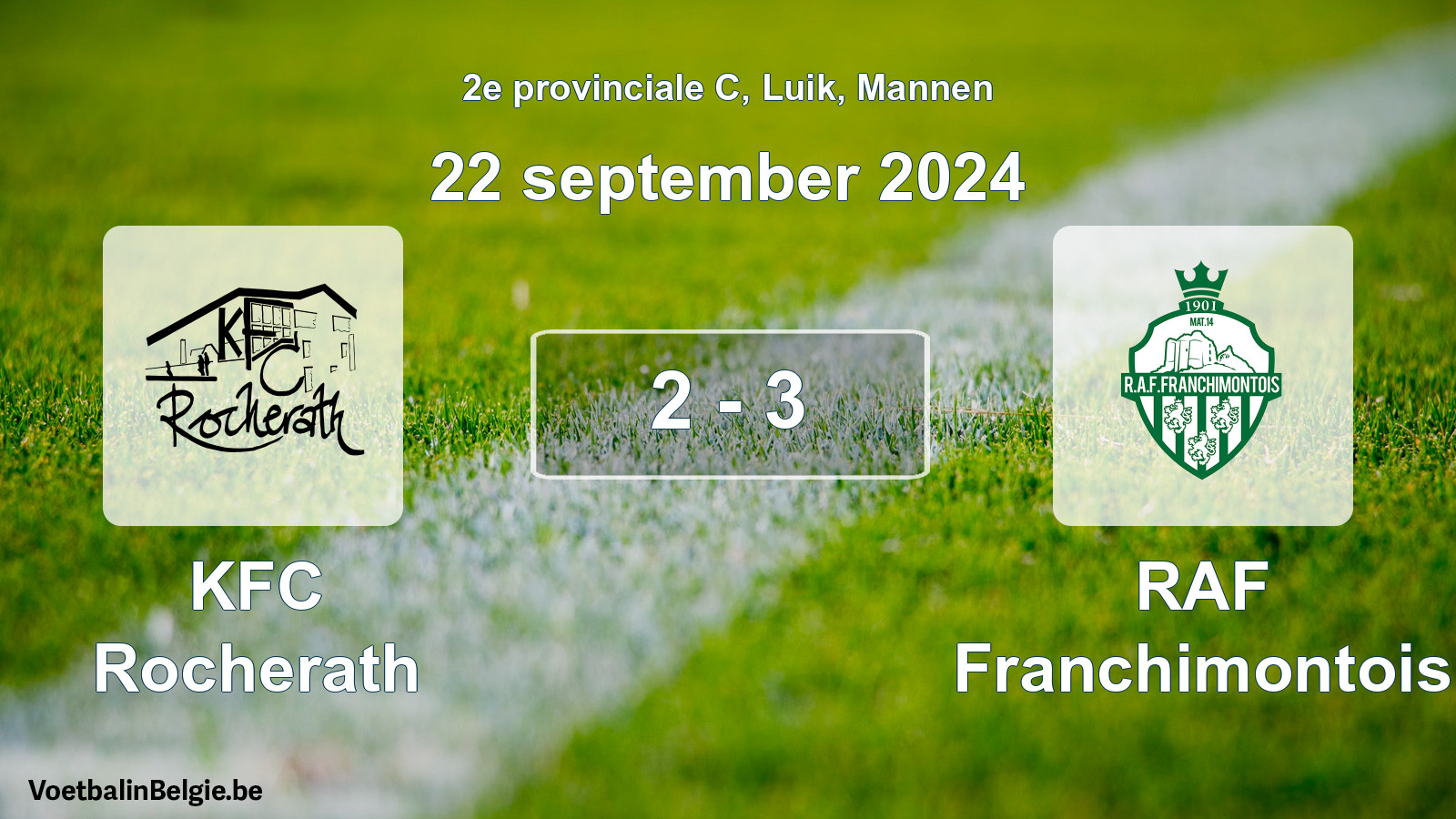 Gespeelde wedstrijd mannenvoetbal: KFC Rocherath - RAF Franchimontois 2 - 3 (22 september 2024)