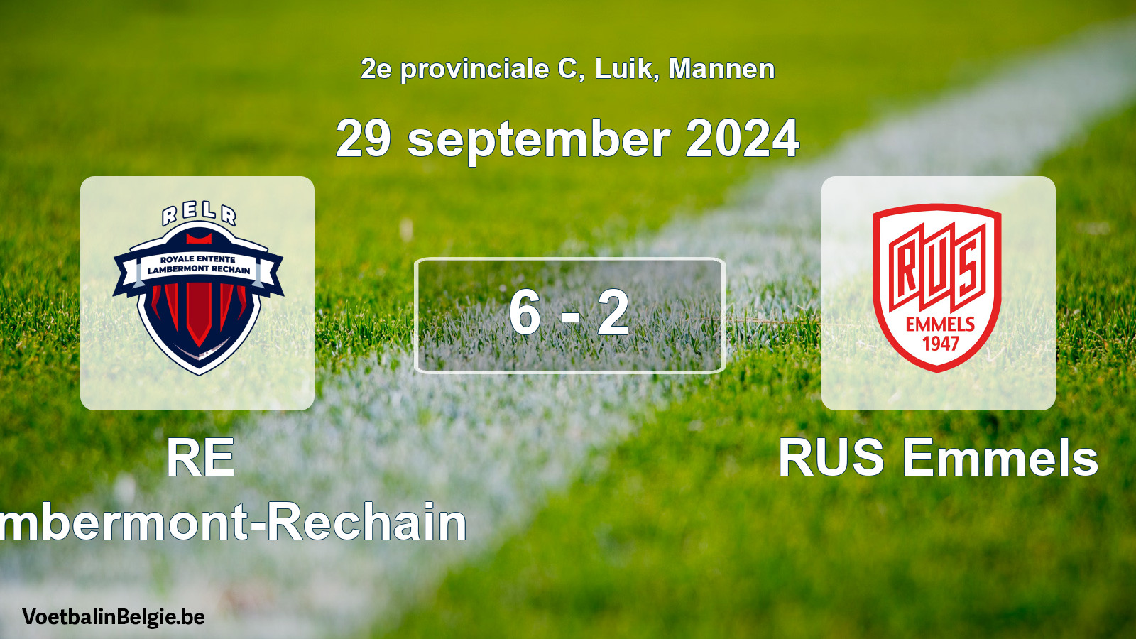 Gespeelde wedstrijd mannenvoetbal: RE Lambermont-Rechain - RUS Emmels 6 - 2 (29 september 2024)
