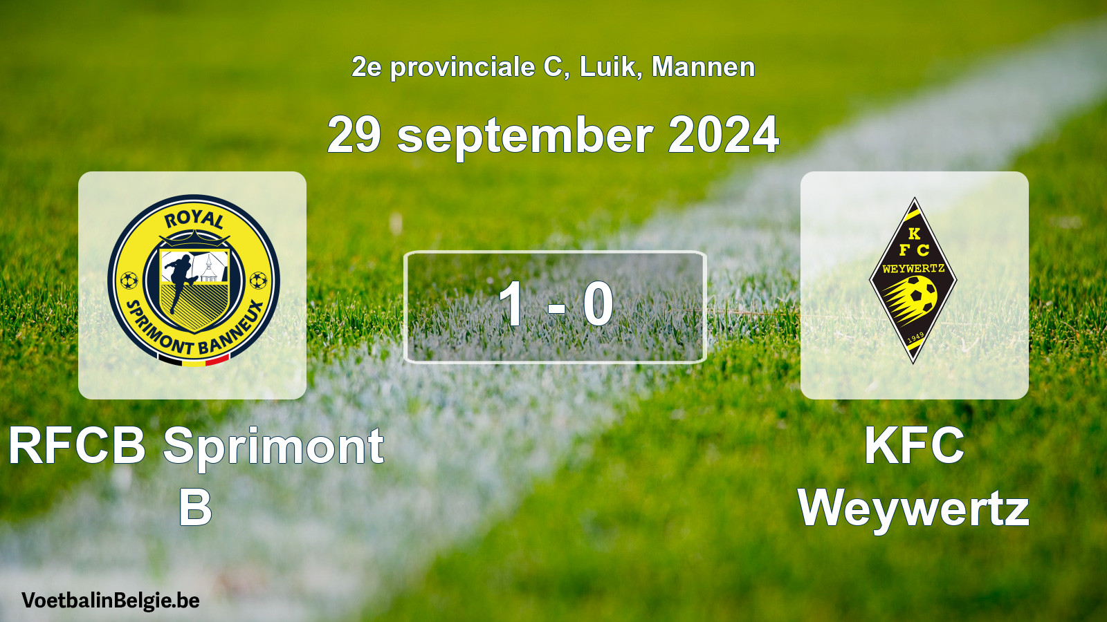 Gespeelde wedstrijd mannenvoetbal: RFCB Sprimont B - KFC Weywertz 1 - 0 (29 september 2024)
