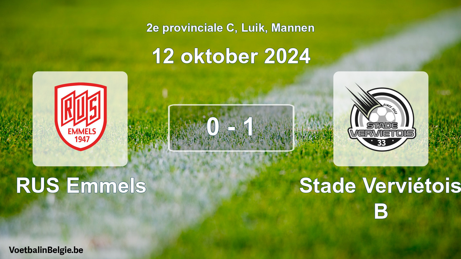 Gespeelde wedstrijd mannenvoetbal: RUS Emmels - Stade Verviétois B 0 - 1 (12 oktober 2024)