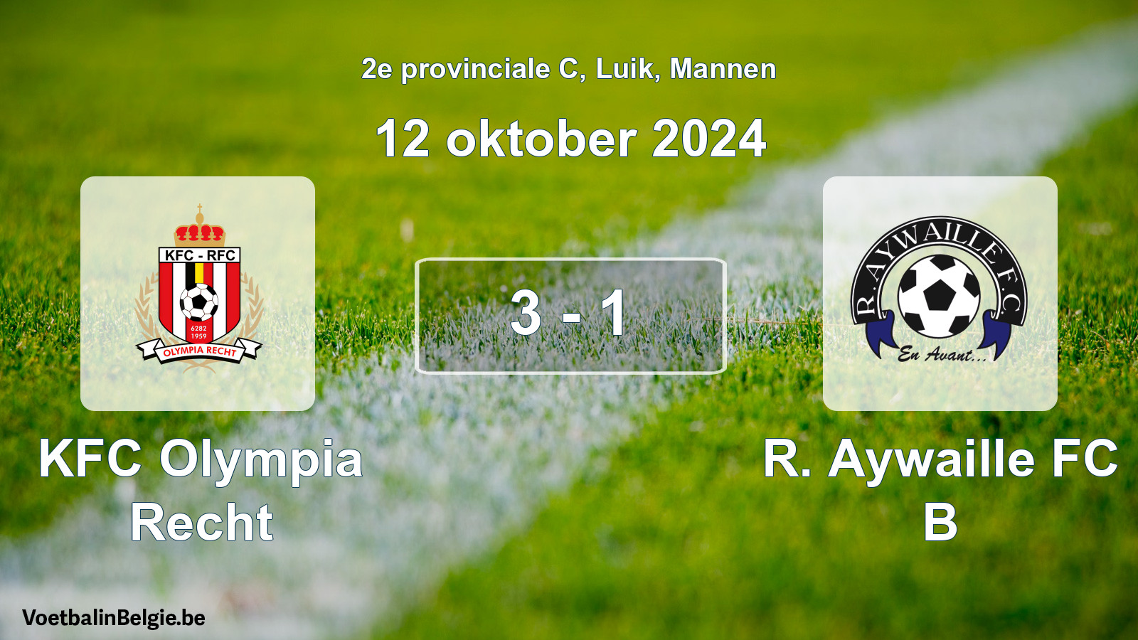 Gespeelde wedstrijd mannenvoetbal: KFC Olympia Recht - R. Aywaille FC B 3 - 1 (12 oktober 2024)