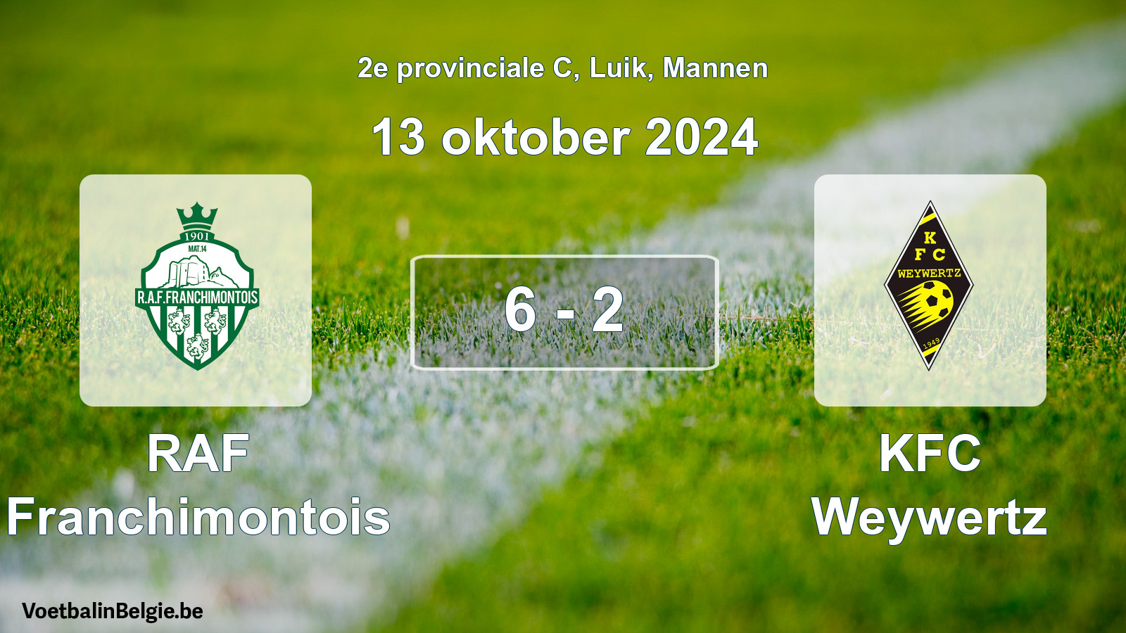 Gespeelde wedstrijd mannenvoetbal: RAF Franchimontois - KFC Weywertz 6 - 2 (13 oktober 2024)