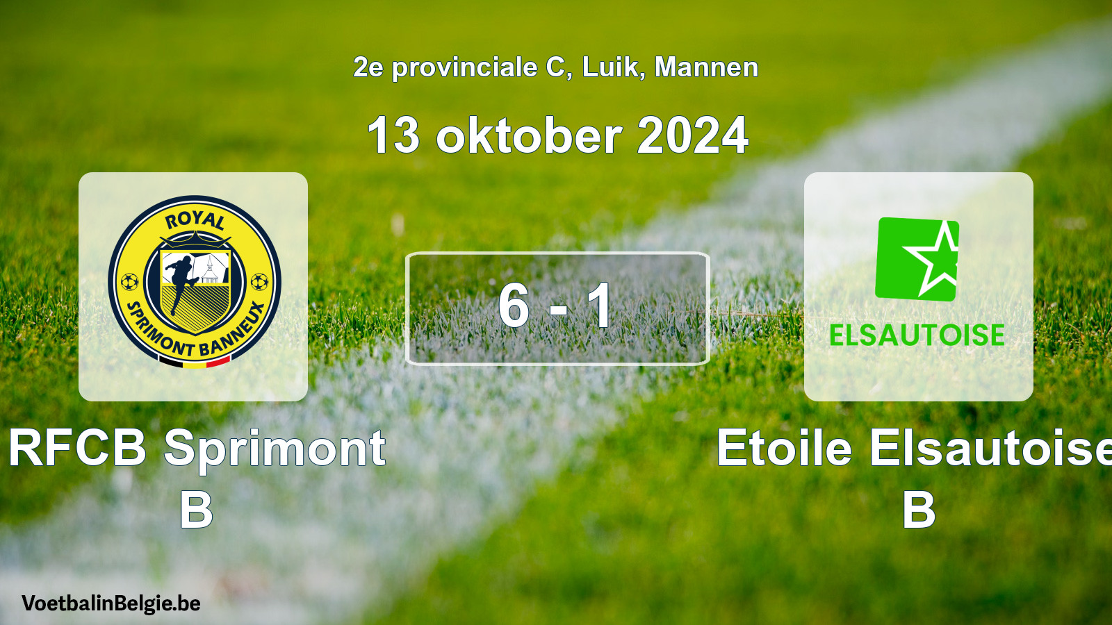 Gespeelde wedstrijd mannenvoetbal: RFCB Sprimont B - Etoile Elsautoise B 6 - 1 (13 oktober 2024)