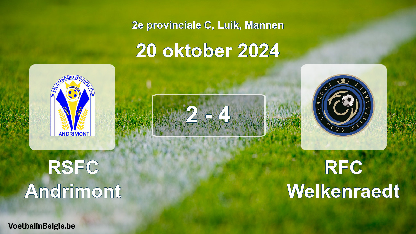 Gespieltes Spiel männer-Fußball: RSFC Andrimont - RFC Welkenraedt 2 - 4 (20 Oktober 2024)