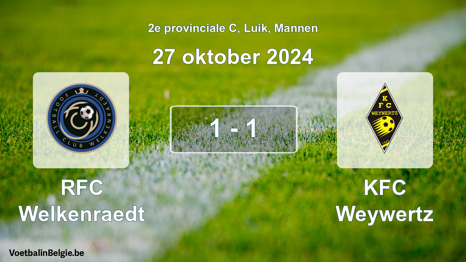 Gespeelde wedstrijd mannenvoetbal: RFC Welkenraedt - KFC Weywertz 1 - 1 (27 oktober 2024)