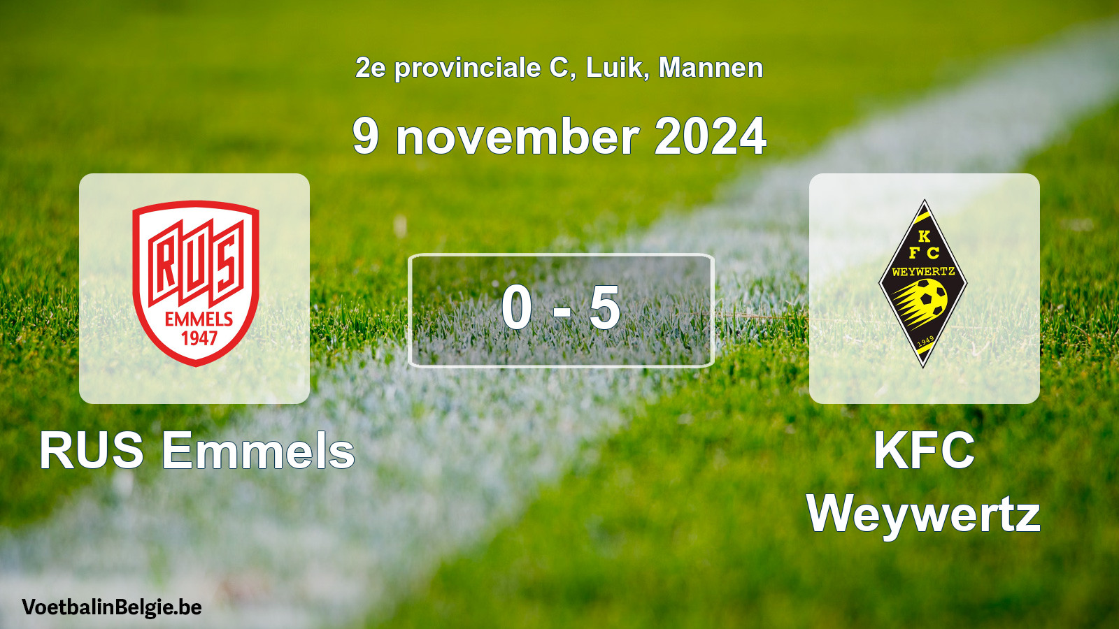 Gespeelde wedstrijd mannenvoetbal: RUS Emmels - KFC Weywertz 0 - 5 (9 november 2024)