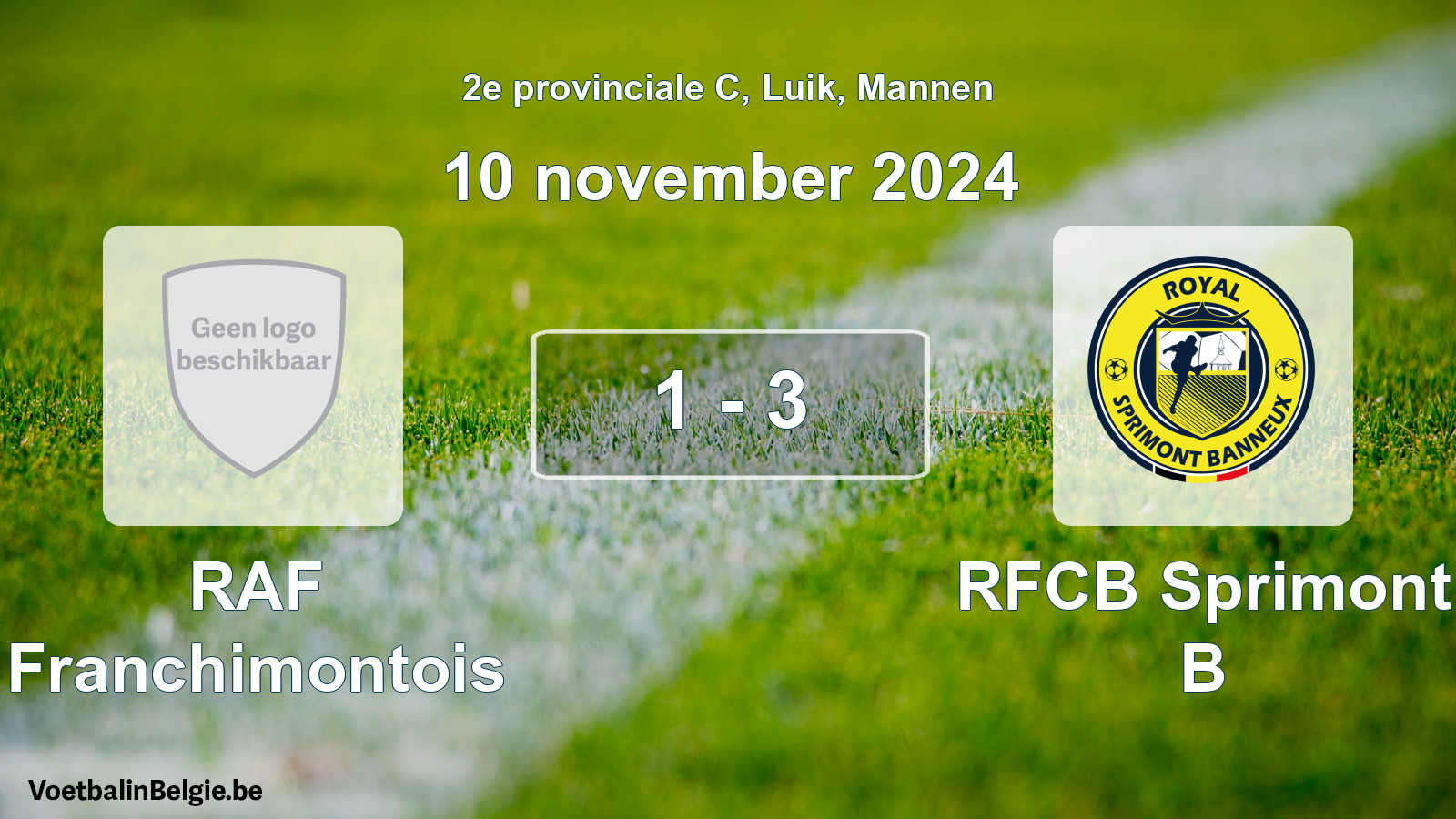 Gespeelde wedstrijd mannenvoetbal: RAF Franchimontois - RFCB Sprimont B 1 - 3 (10 november 2024)