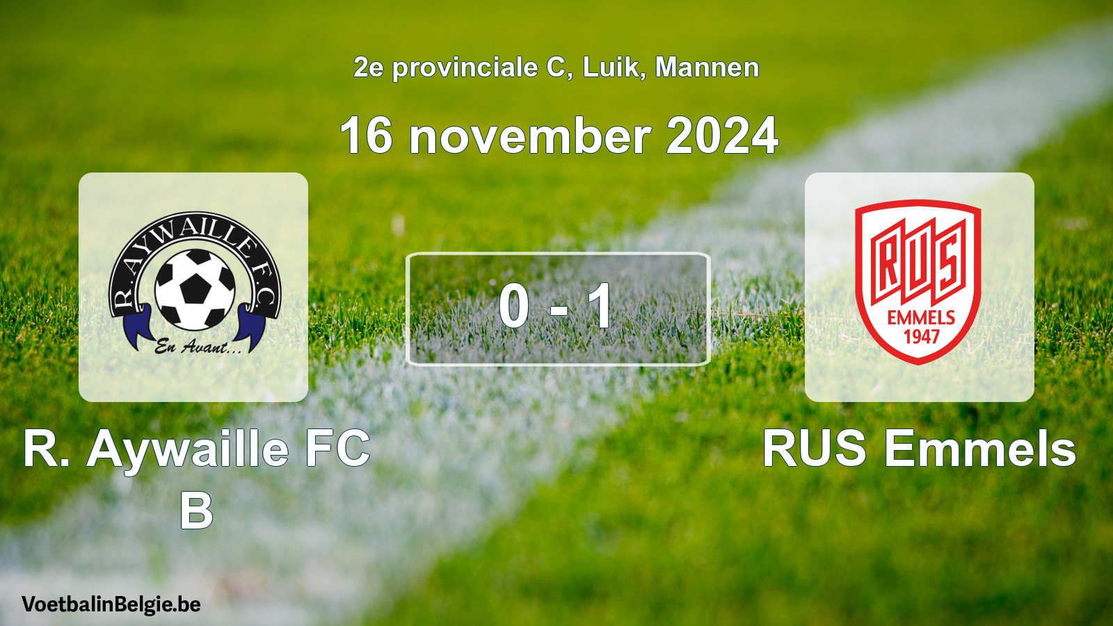 Gespeelde wedstrijd mannenvoetbal: R. Aywaille FC B - RUS Emmels 0 - 1 (16 november 2024)