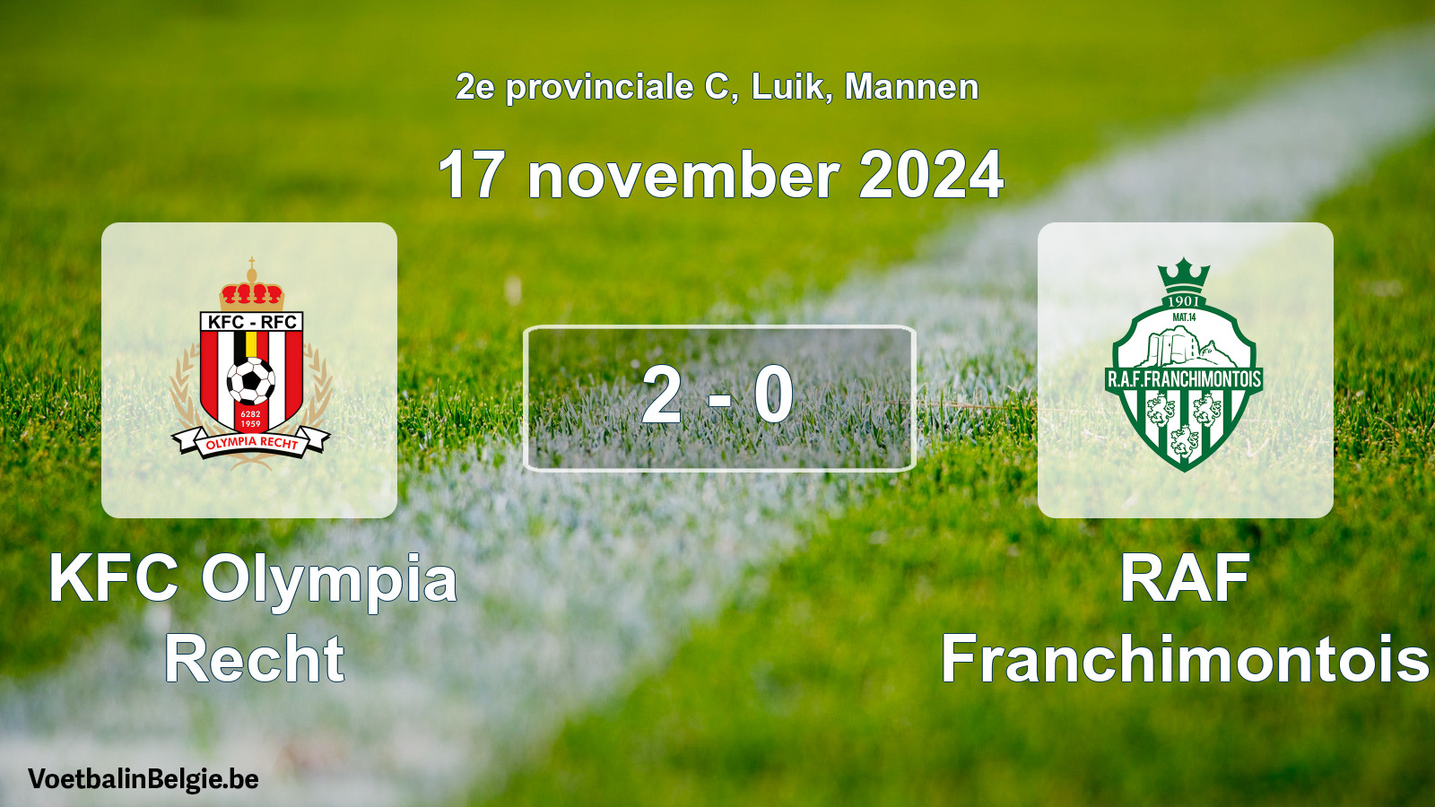 Gespeelde wedstrijd mannenvoetbal: KFC Olympia Recht - RAF Franchimontois 2 - 0 (17 november 2024)