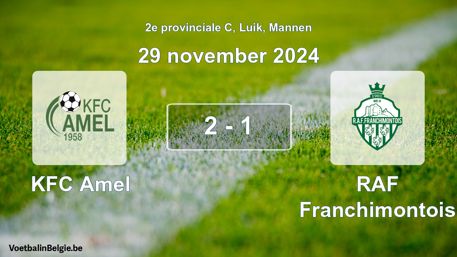 Gespeelde wedstrijd mannenvoetbal: KFC Amel - RAF Franchimontois 2 - 1 (29 november 2024)