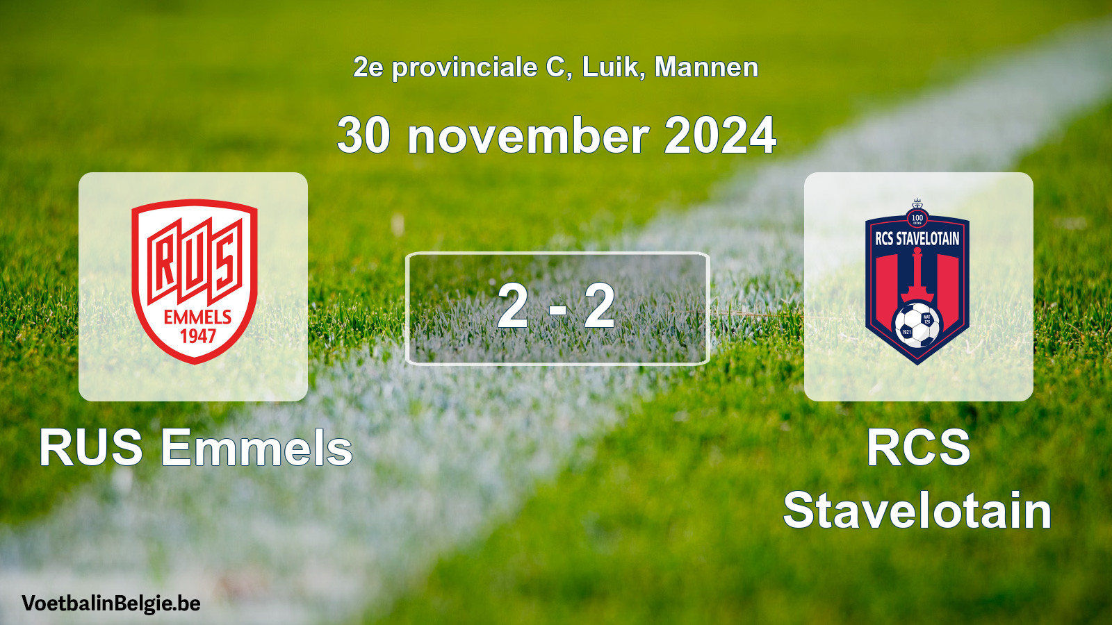 Gespeelde wedstrijd mannenvoetbal: RUS Emmels - RCS Stavelotain 2 - 2 (30 november 2024)