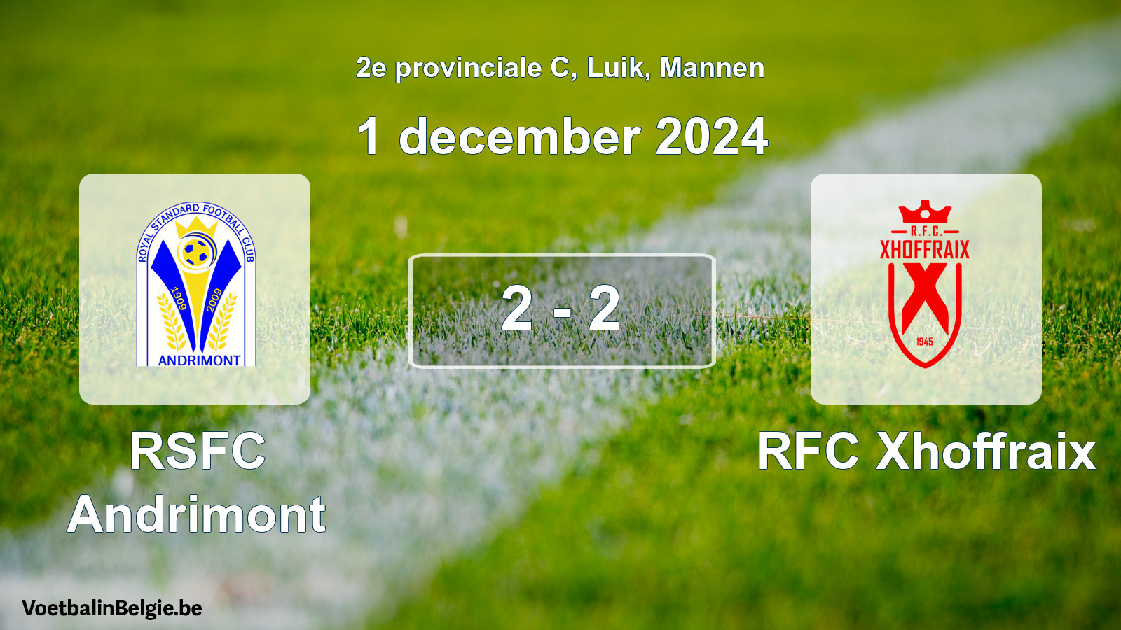 Gespeelde wedstrijd mannenvoetbal: RSFC Andrimont - RFC Xhoffraix 2 - 2 (1 december 2024)