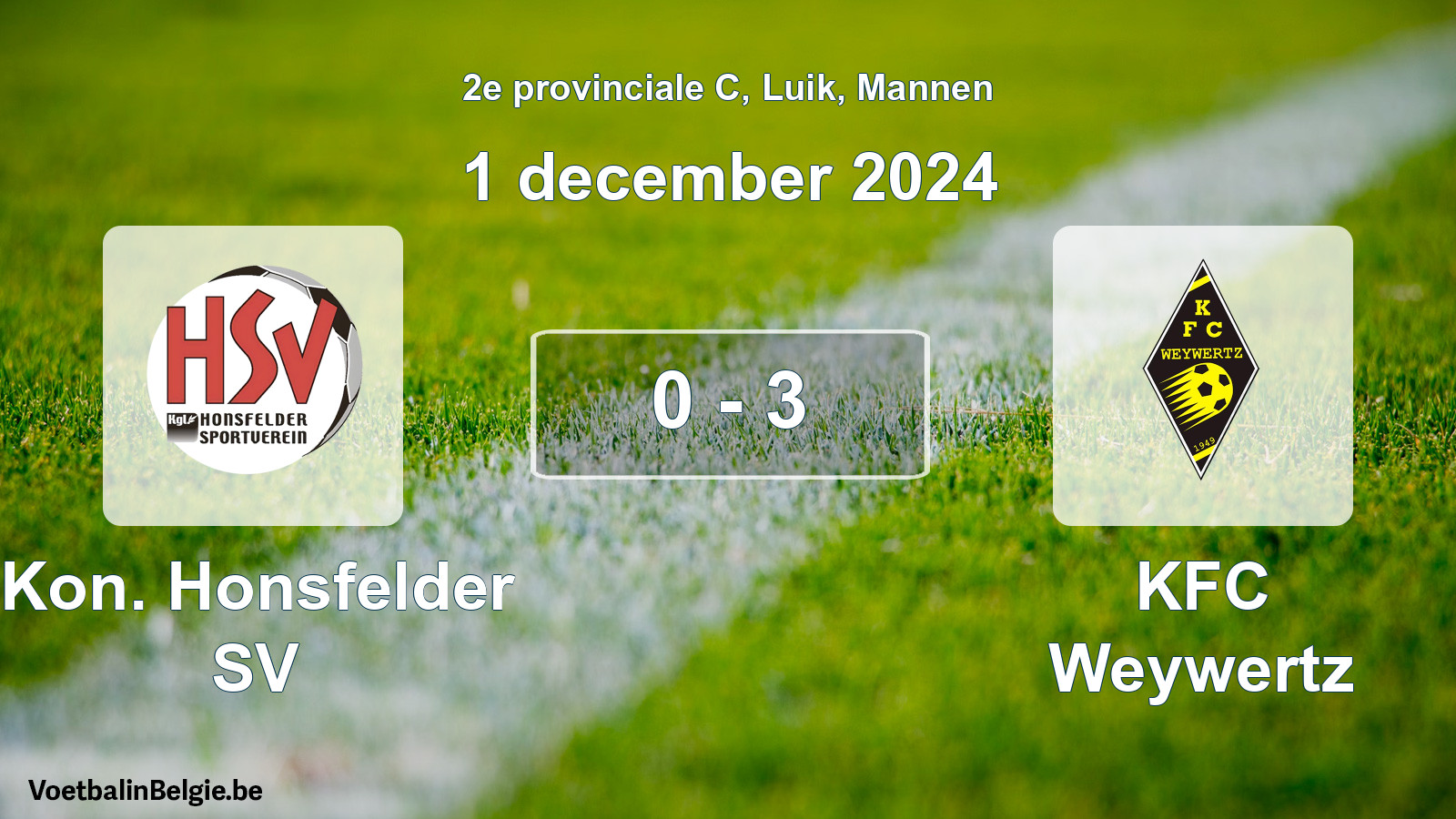 Gespeelde wedstrijd mannenvoetbal: Kon. Honsfelder SV - KFC Weywertz 0 - 3 (1 december 2024)