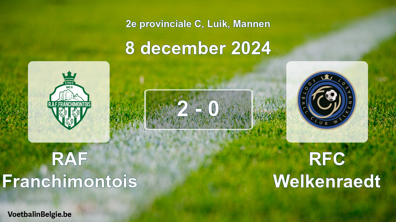 Gespeelde wedstrijd mannenvoetbal: RAF Franchimontois - RFC Welkenraedt 2 - 0 (8 december 2024)