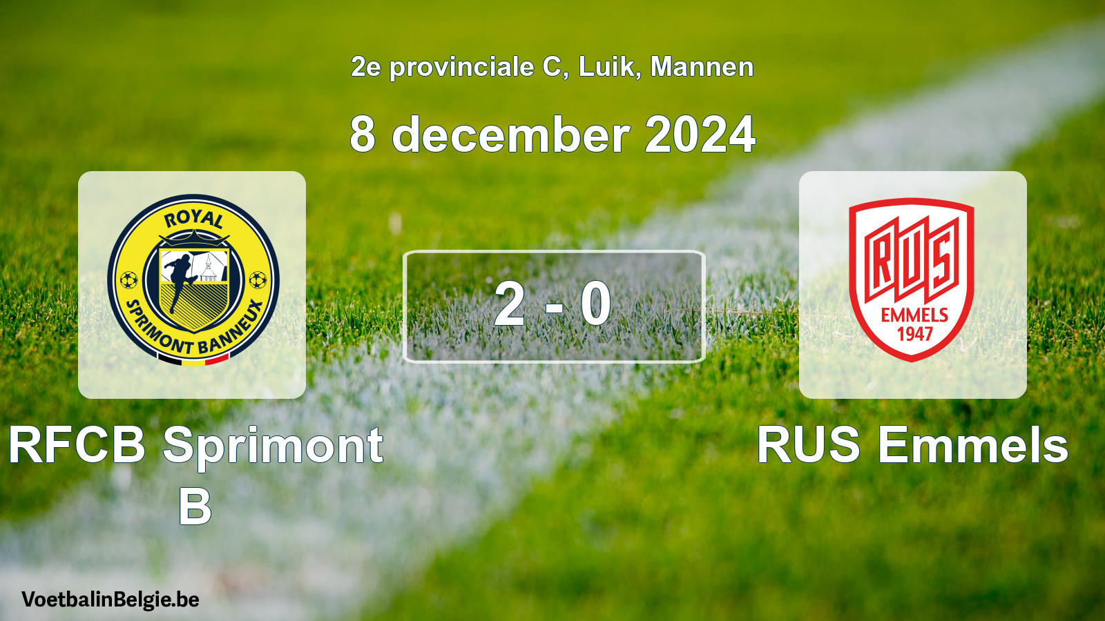 Gespeelde wedstrijd mannenvoetbal: RFCB Sprimont B - RUS Emmels 2 - 0 (8 december 2024)