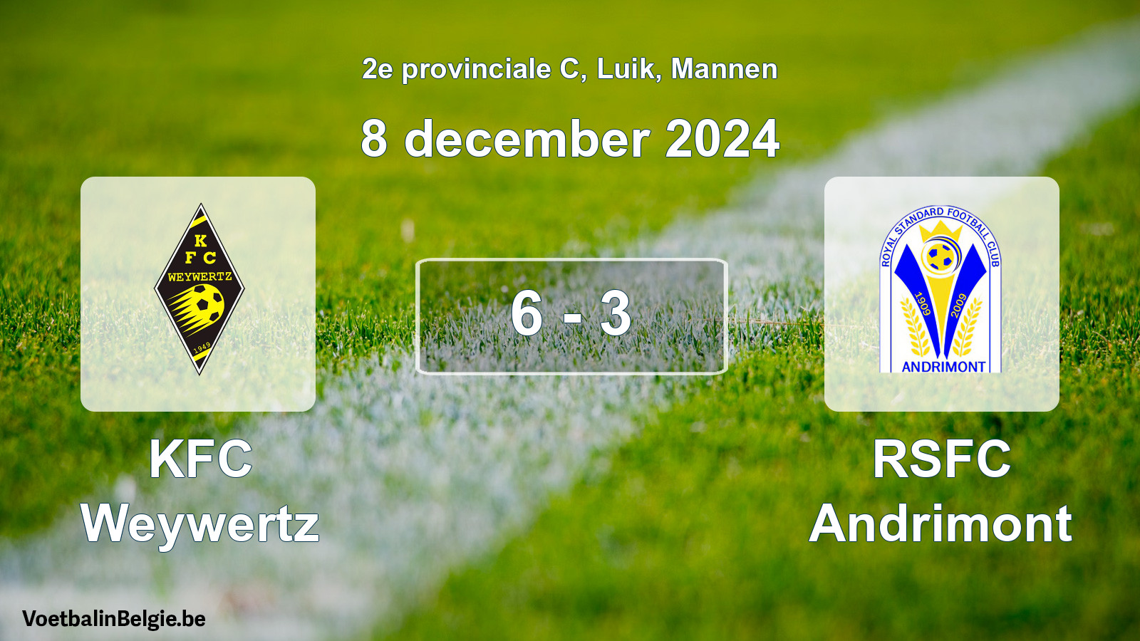 Gespeelde wedstrijd mannenvoetbal: KFC Weywertz - RSFC Andrimont 6 - 3 (8 december 2024)