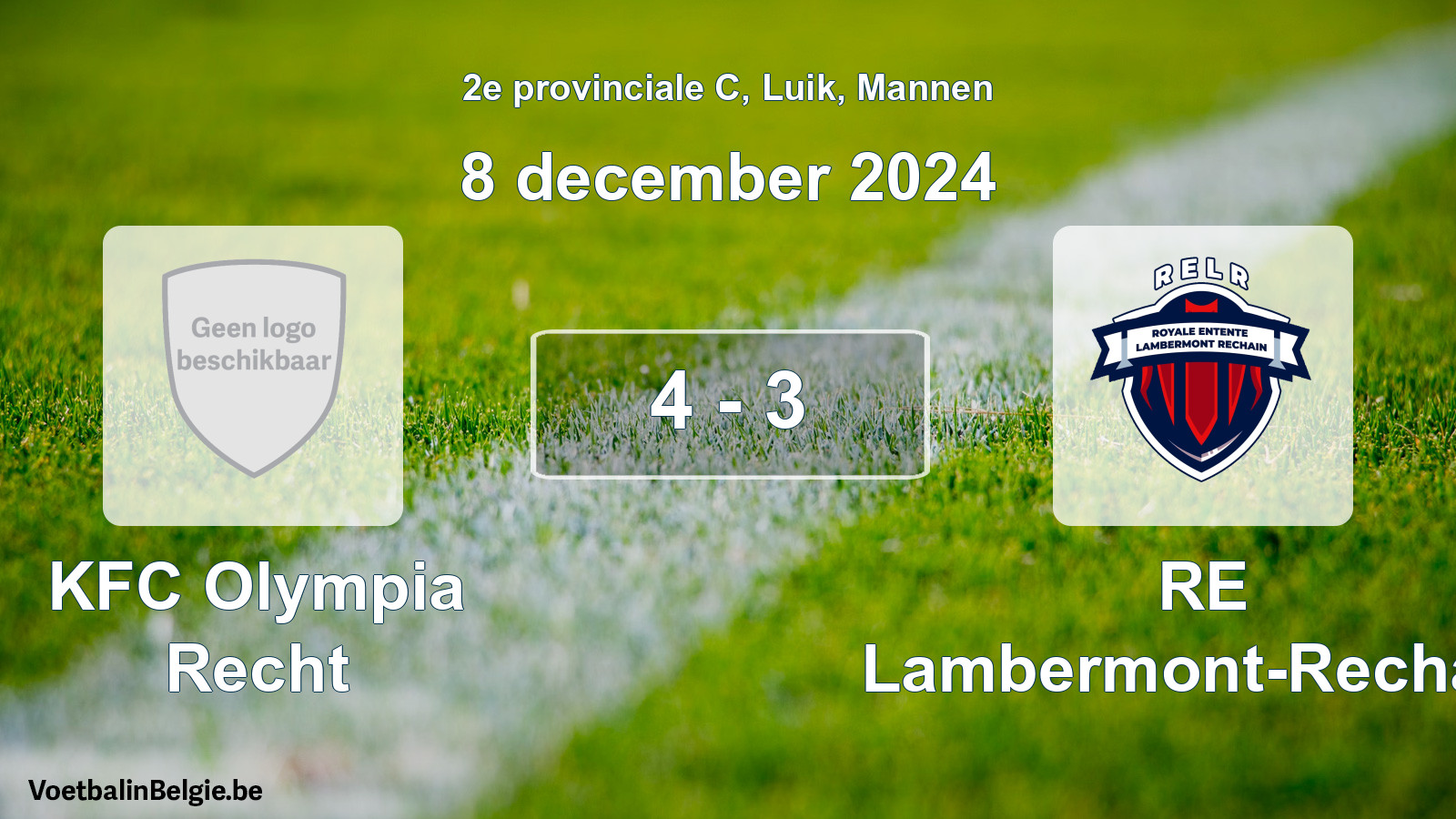 Gespeelde wedstrijd mannenvoetbal: KFC Olympia Recht - RE Lambermont-Rechain 4 - 3 (8 december 2024)