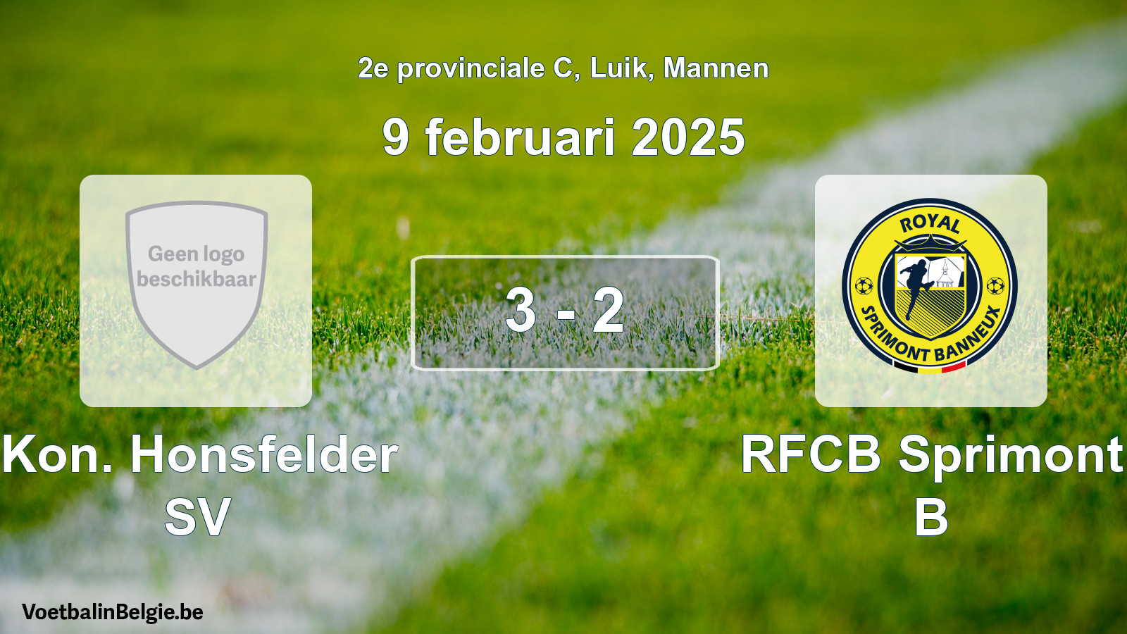 Gespeelde wedstrijd mannenvoetbal: Kon. Honsfelder SV - RFCB Sprimont B 3 - 2 (9 februari 2025)