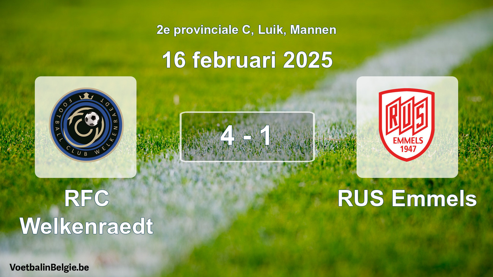 Gespeelde wedstrijd mannenvoetbal: RFC Welkenraedt - RUS Emmels 4 - 1 (16 februari 2025)