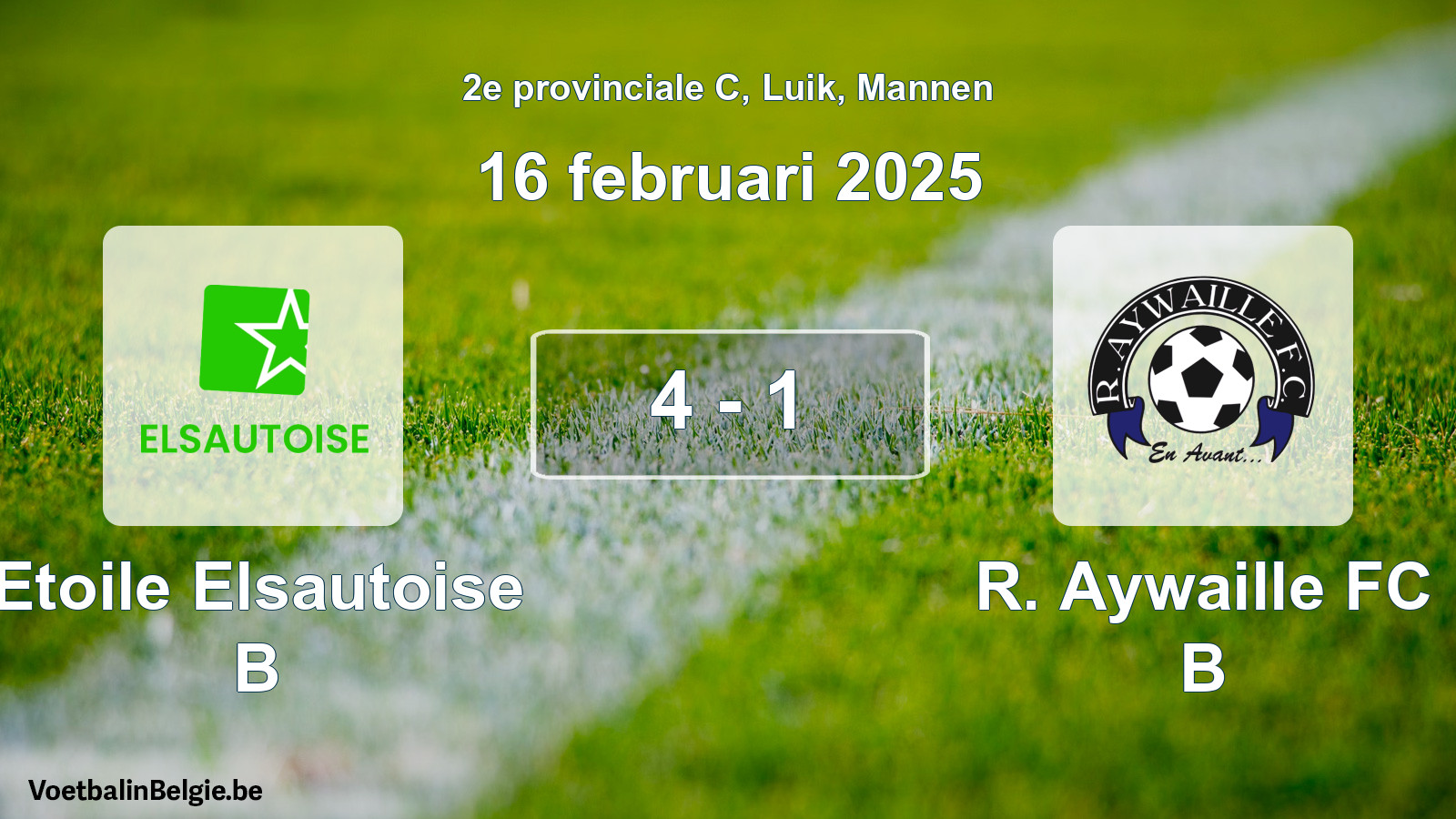 Gespeelde wedstrijd mannenvoetbal: Etoile Elsautoise B - R. Aywaille FC B 4 - 1 (16 februari 2025)